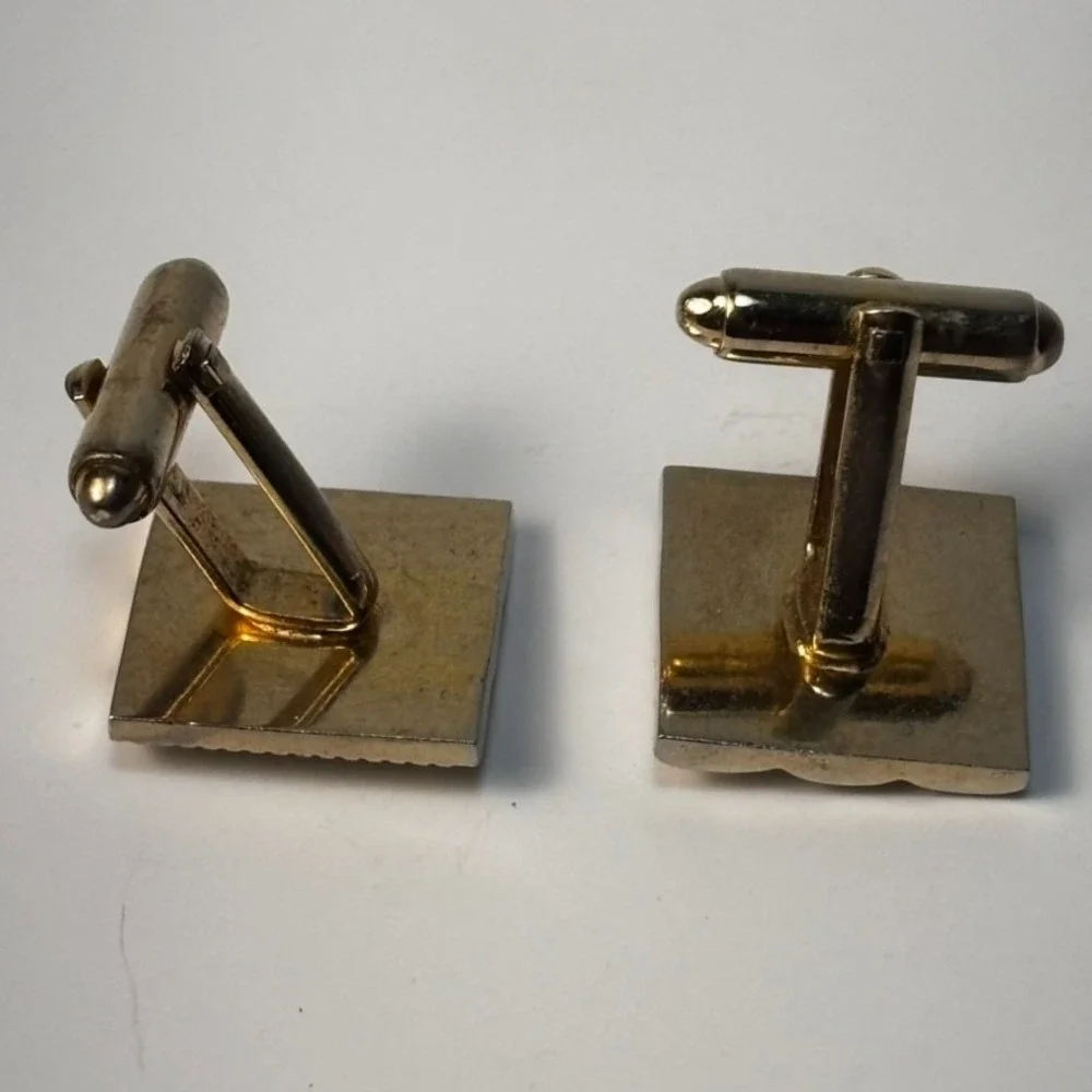 Vintage Cuff Links Silver Tone Square Decorative‎ Mid Century